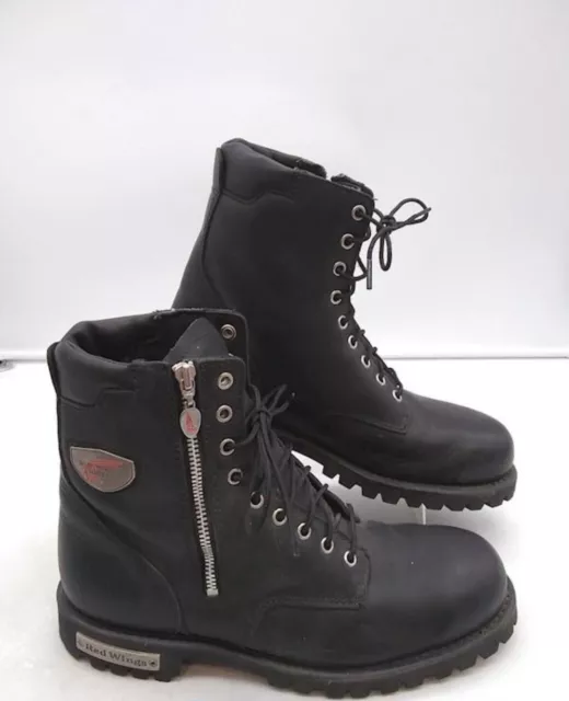 Red Wing Motorcycle Boots Mens Size 9.5 D Steel Toe Black Leather Side Zip 979