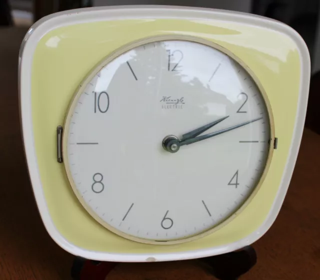 Vintage Horloge Pendule Murale Porcelaine Jaune Kienzle Electric  606C