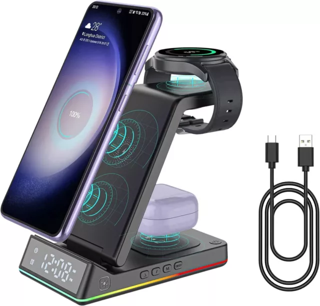 VIKEFON Support de chargeur à Induction 15W 5 en 1 + câble de charge USB/USB-C