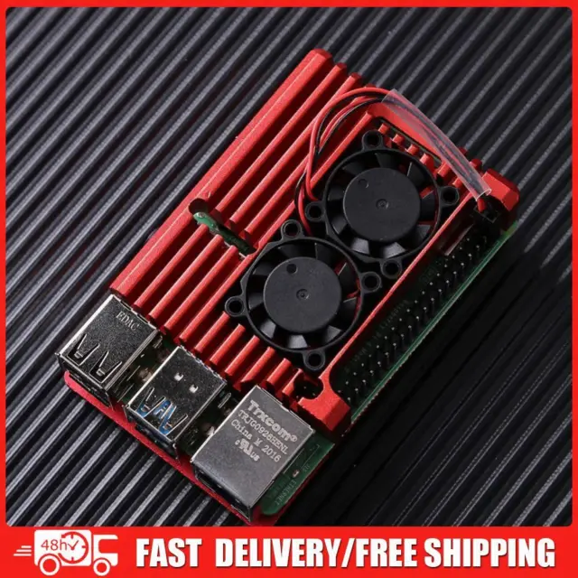 Aluminum Alloy Case with Dual Cooling Fan for Raspberry Pi 4 Model B (Red)