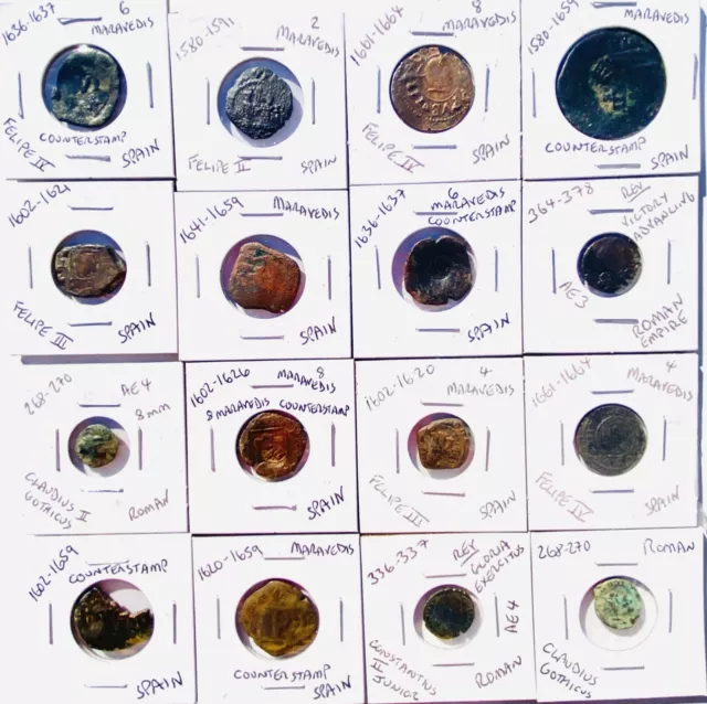 16 Coin Lot Authentic Ancient Roman Spanish Pirate Era Coins WHOLSALE L27