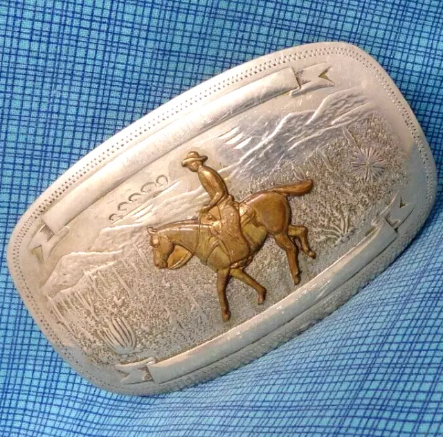 Comstock Silversmiths German Silver Horse & Rider Belt Buckle Vintage 70s.MMR924
