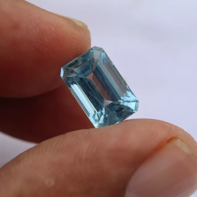 3.83 Ct 11.2x7.4 MM Natural Blue Aquamarine Octagon Cut Gemstone Nice Lustre