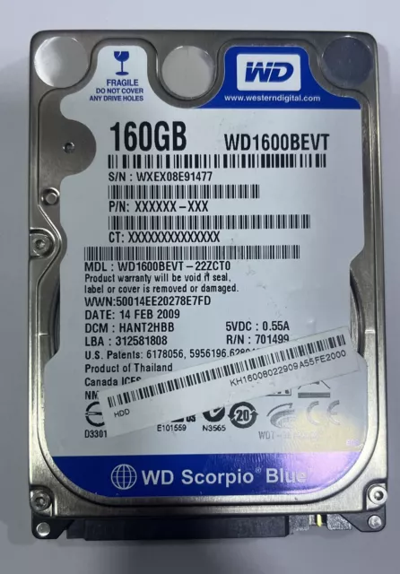 160 GB HARD DRIVE FOR VARIOUS MODELS Seagate /WD / Toshiba 100% Health