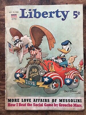 Vintage LIBERTY Magazine 1940 WALT DISNEY Donald Duck Patriotic Illustrated