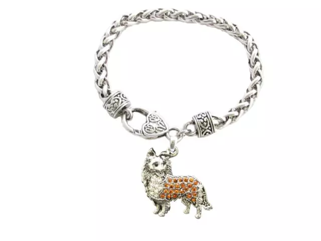 Collie Sheltie Shetland Dog Breed Silver Crystal Charm Bracelet Jewelry Gift