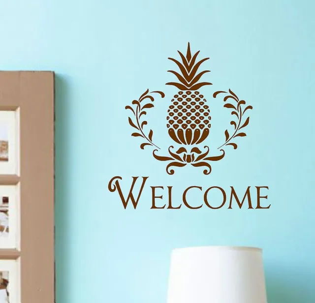 Vinyl Wall Decal Welcome Pineapple Lettering Entryway Home Decor