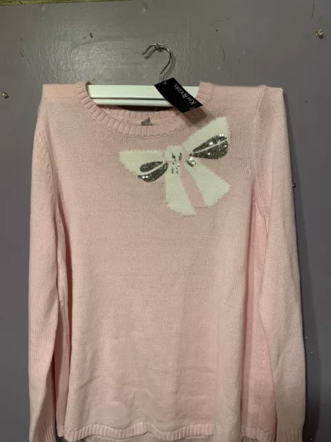 NWT Kim Rogers Pullover Sweater Women's Size  L Long Sleeve Pink W/ Silver Bow