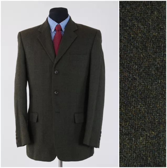 Mens Tweed Jacket 40R US Size OLD RIVER Dark Green Wool Blazer Sport Coat