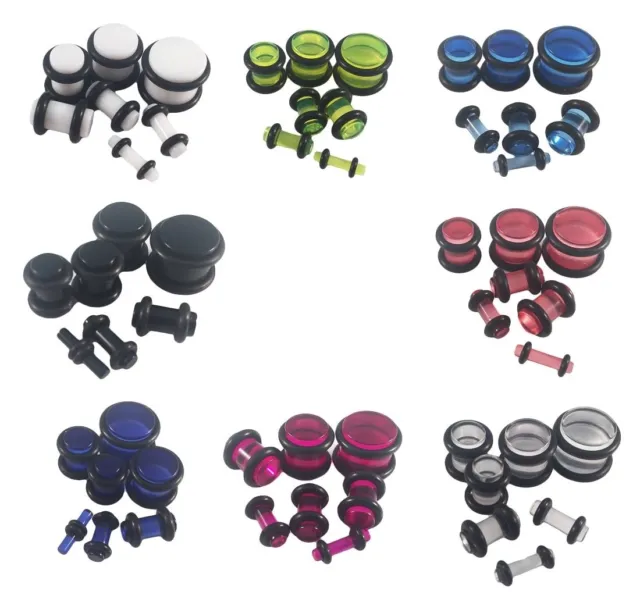 Ear Plugs Acrylic Stretching Tunnels Earlets Gauges With O-Rings 2mm - 10mm
