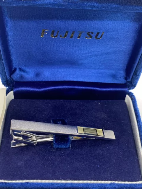 Fujitsu Limited Tiny Giant Tie Clip With Memory Chip Clip Stamped Silver