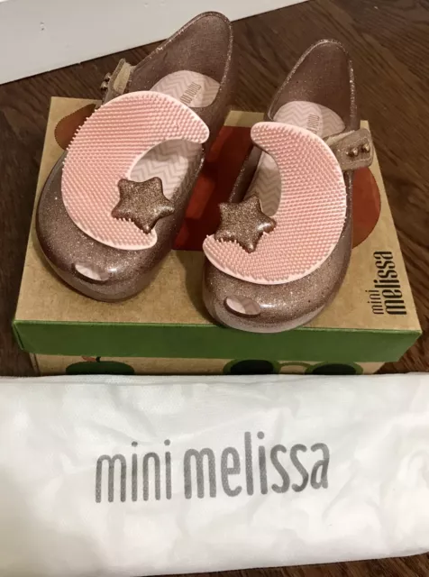 Mini Melissa Toddler Girls Ultragirl Moon BB Flat Size 8 Pink Lipstick Glitter