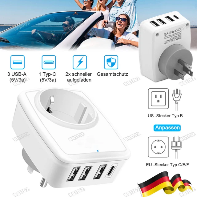 5-in-1 Reiseadapter Italien Typ L – Mit 1 AC, 2 USB-C, 2 USB-A, Für Italien, Chile, Uruguay