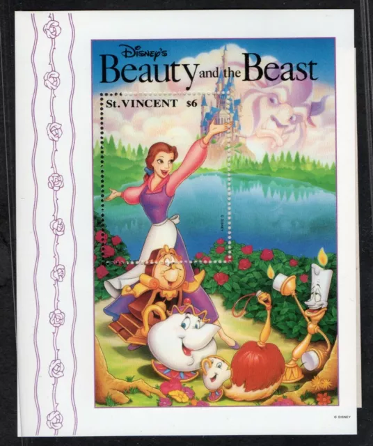 St. Vincent 1992 Mnh Mini Sheet & Souvenir Sheet Beauty And The Beast Disney