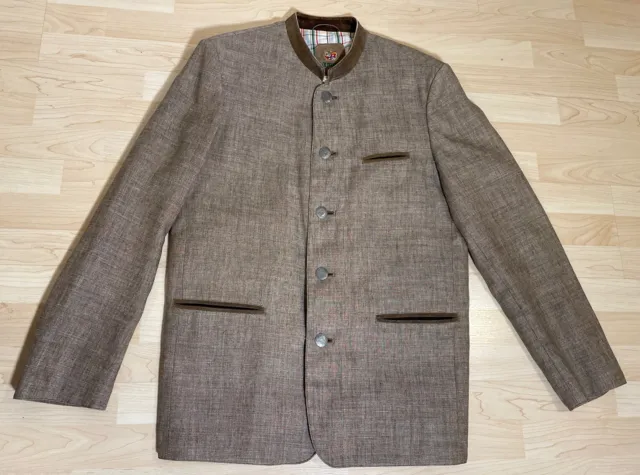 Giacca tradizionale uomo Meindl Janker taglia 54 L XL lino beige marrone giacca top ✅
