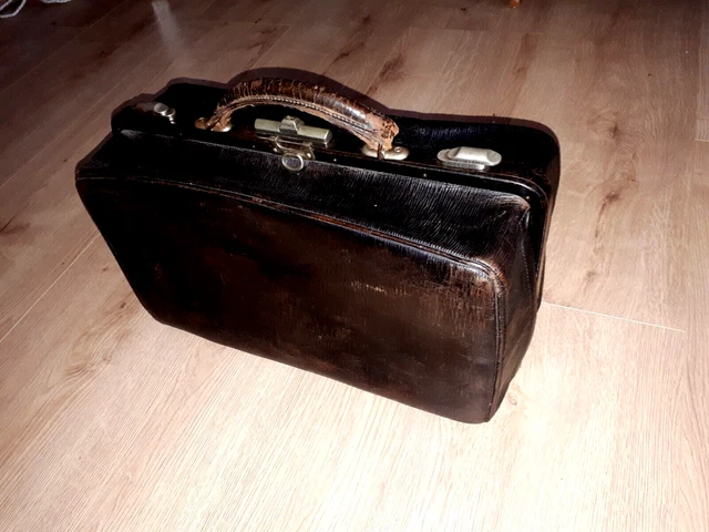 antik Hebammentasche Arzt Hebamme Tasche echt Leder Bügelverschluss