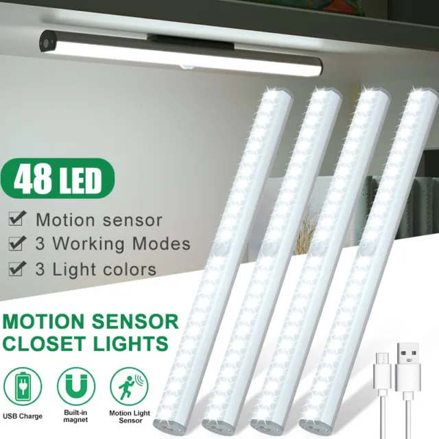 LED Under Cupboard Wardrobe Lights Wireless Motion Sensor Closet Cabinet Light