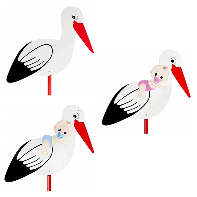 Grande Cigogne de Bois en Cadeau de Naissance L'Intérieur ET L'Extérieur Nouveau