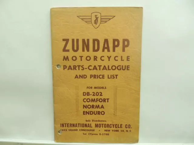 Zundapp Motorcycle Parts Catalog Price List DB-202 Comfort Norma Enduro 2654rs