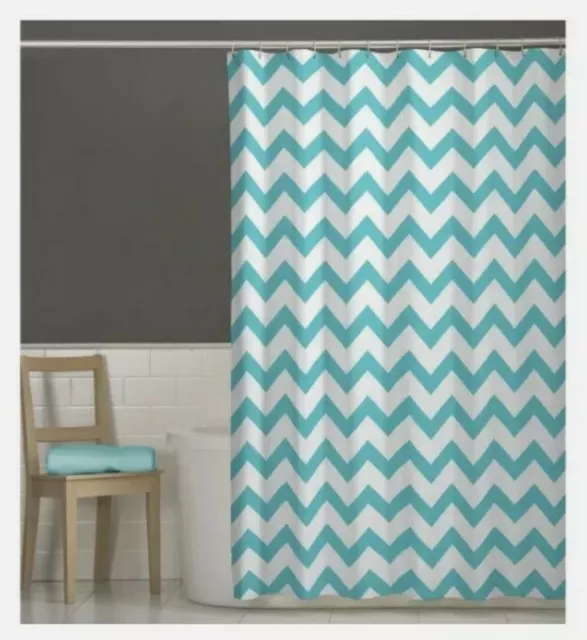 Maytex Chevron Fabric Shower Curtain Turquoise and White 70"x72" New