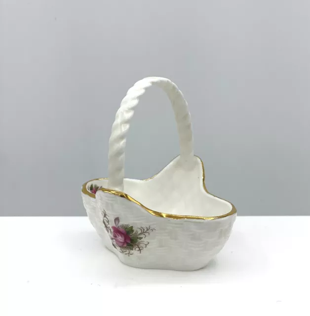 Royal Albert Bone China England Lavender Rose Small Basket With Twisted Handle