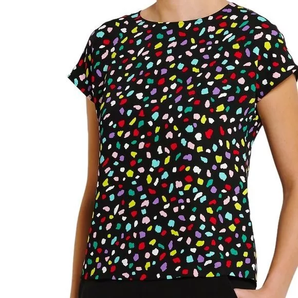 Moschino Womens Satin Short Sleeve Top Black Polkadot Sz 10