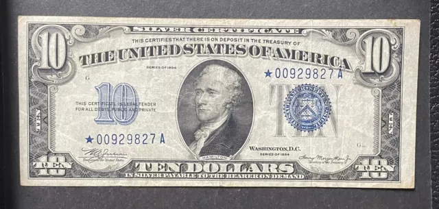 1934 $10 "Mule Star" Silver Certificate~Fr1701M*~
