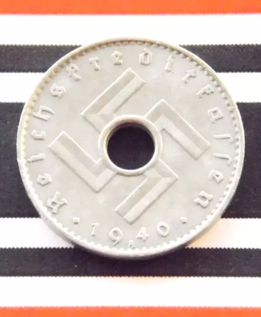 GERMAN Coin 5 PFENNIG 1940 A REICHSKREDITKASSEN Military SWASTIKA 3rd WW2 +RARE+