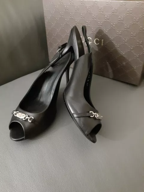 Sale Gucci Womens Black Leather Slingback Shoes Sz: 9,5 Us/40Eu