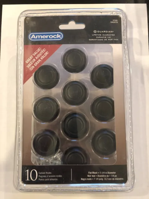Pack de 10 boutons d'armoire Amerock TEN53011FB 1-1/4" de diamètre en noir plat