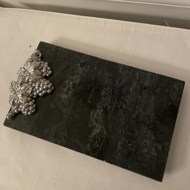 marble cheese board dark green with pewter grapes 8”x10”