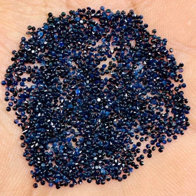 100 Pcs Natural Blue Sapphire 1mm Round Diamond Cut Calibrated Loose Gemstones