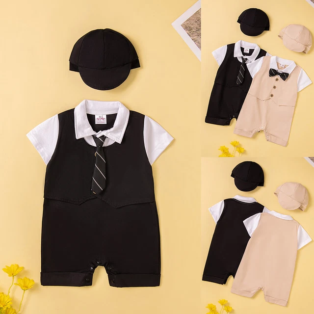 Neugeborenes Baby Jungen Sommer Overall Kurzarm Bodysuit Strampler Hat Outfit DE