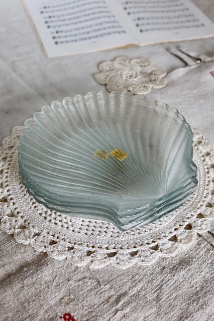 Lot De 6 Grandes Assiettes Vintage Arcoroc - Verre Transparent, Forme Coquillage, 28 Cm