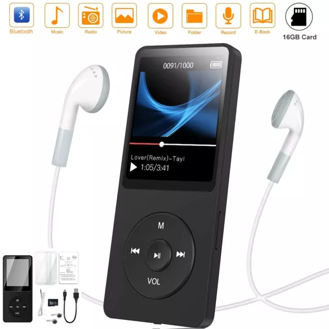 16GB MP3 Player Bluetooth 1.8" Screen HIFI Music Speaker FM Radio Voice Recorder