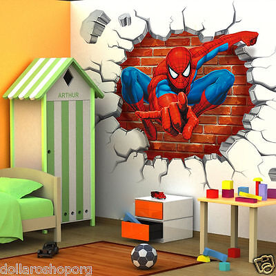 Adesivo Murales parete Cameretta bambini SPIDERMAN 3D Casa Muro Wall Sticker
