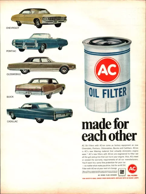 1967 AC Oil Filter Vintage Print Ad Chevy Cadillac Pontiac Oldsmobile Wall Art