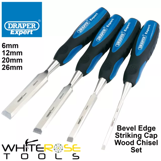 Draper Expert Wood Chisel Set 4pc 6-26mm Bevel Edge Soft Grip with Striking Cap