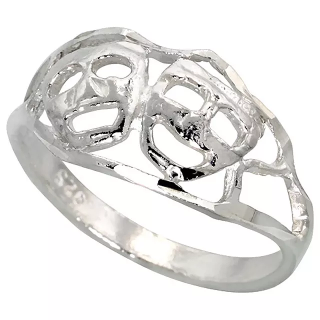 Sterling Silver High Polished Comedy / Tragedy Drama Masks Ring