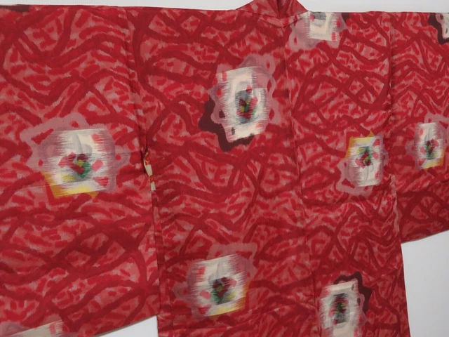 0817N05z410 Vintage Japanese Kimono Silk MEISEN HAORI Dark red 2