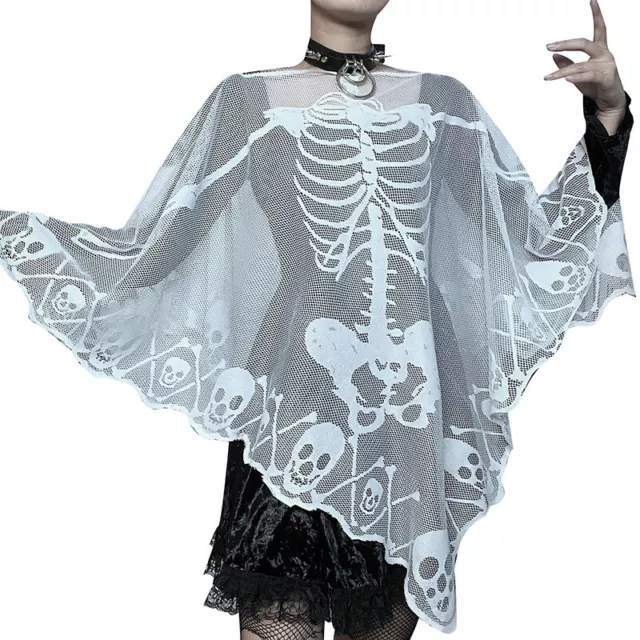 Skeleton Poncho Cosplay Cover Up See-through Womens Girls Shawl Breathable Cape