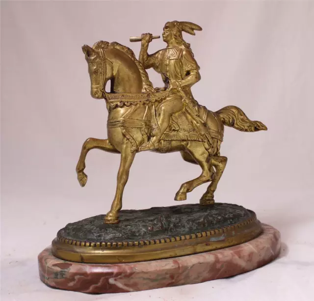 Antique German Bronze Statue Ancient Medieval Warrior on Horse c.1890s
