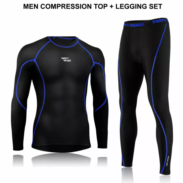 Mens Compression Tight Shirt Full Suit Set Thermal Base Layer Winter Pant Under