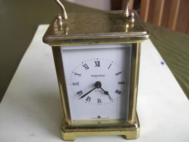 Brass Bayard 8 Day Garriage Clock Made In France Working Keeps Good Time