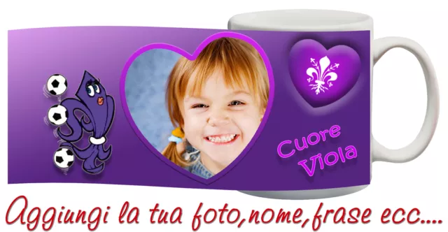 Tazza Fiorentina cuore Viola Personalizzata con nome,frase,foto ecc Idea Regalo