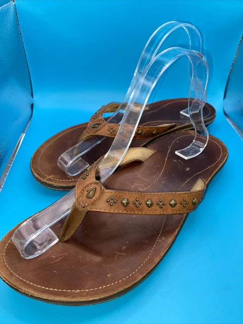 Olukai 20320 Women's Liko Leather Flip Flop Thong Sandal Us 9, Eu 39.   Euc