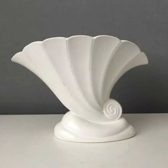 White Art Deco Style Conch Shell Mantle Vase, Decorative Centrepiece Ornament