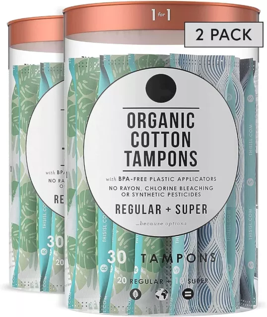 Organic Cotton Tampons Multipack - 60 Count, Regular/Super Absorbency - W16A