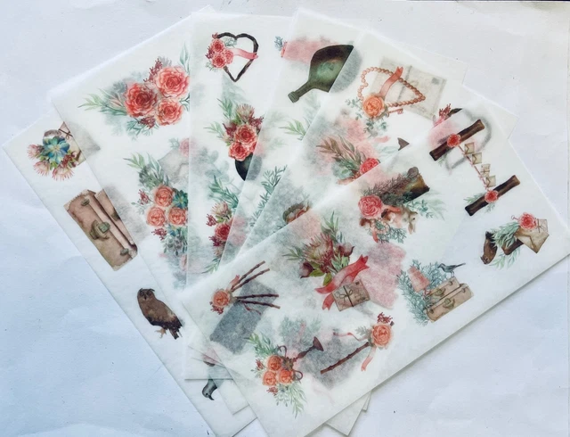 6 SHEETS WATERCOLOR Roses Flowers Stickers Papercraft Planner Supply ...