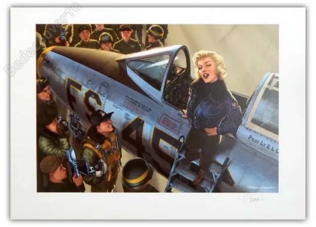 Affiche Romain Hugault Pin-up Avion F-100 Sabre Marilyn Monroe Signée 50x70 cm